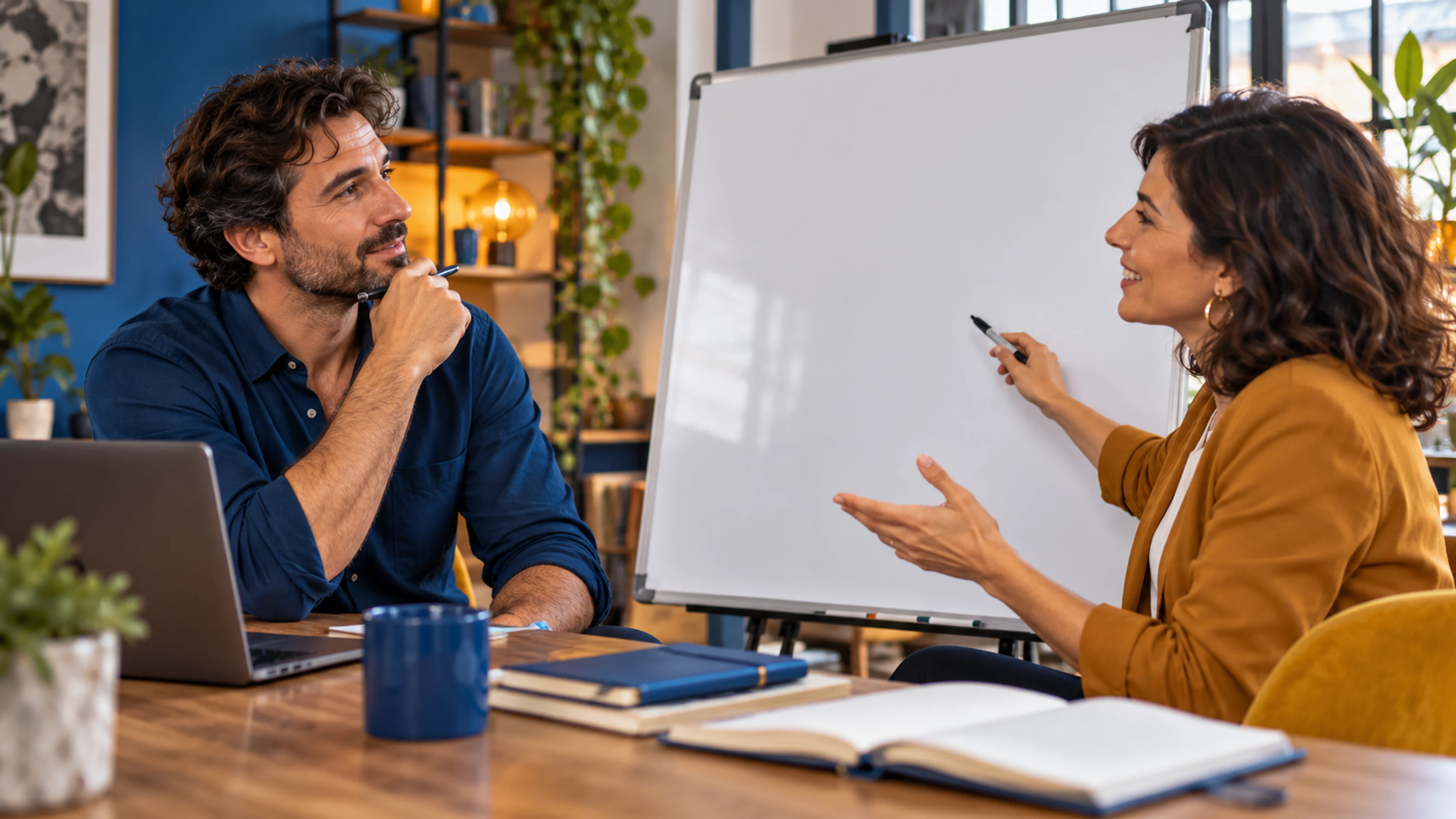 Un professionista organizza un risultato di lavoro insieme a una consulente in uno studio luminoso.